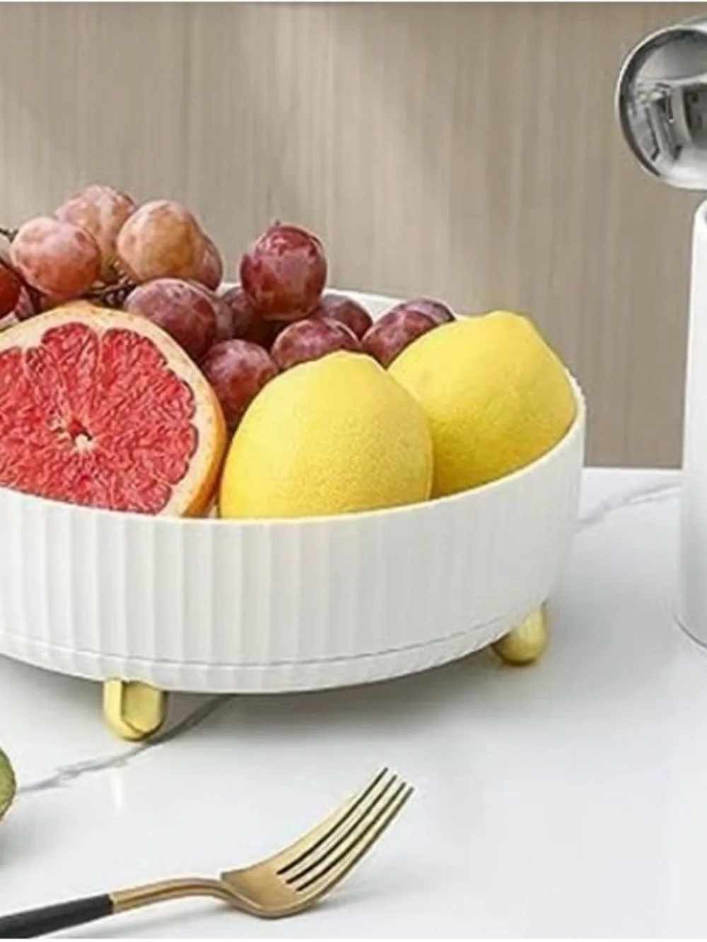 Stylish White Lazy Susan Cosmetic Bath Kitchen Organizer Tray with Gold Feet